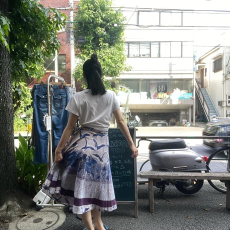 [USED]鳥柄BLUE巻きスカート