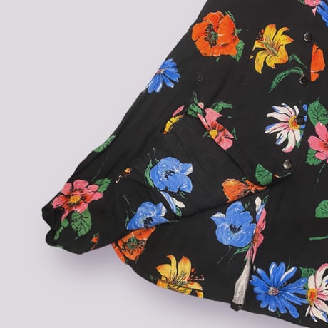 [USED]花柄BLACKボタンガウンワンピース