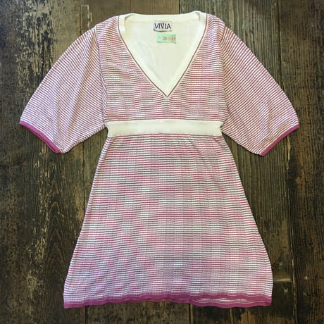 [USED] ピンクボーダー♡リブニットワンピース