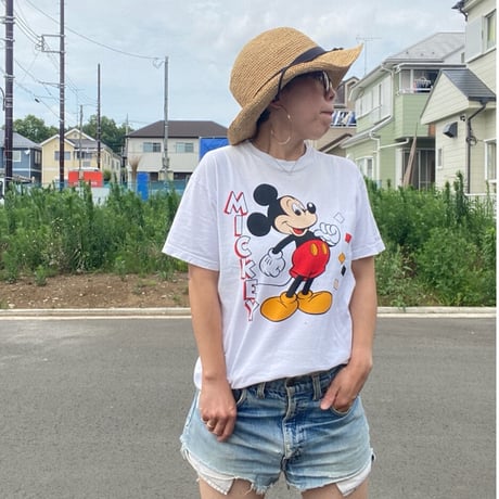 [USED] OLD 染み込みプリント Mickey Tee  ❤️