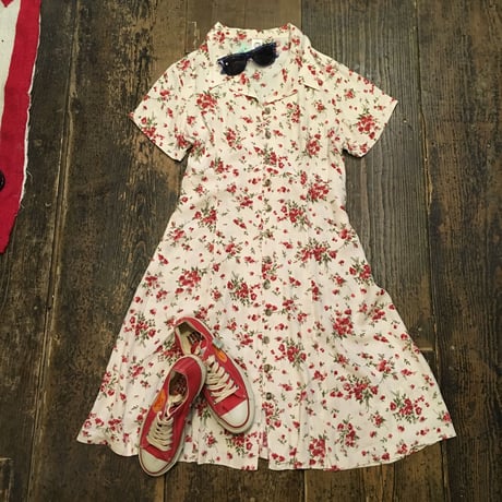 [USED] 開襟シャツの花がらワンピース