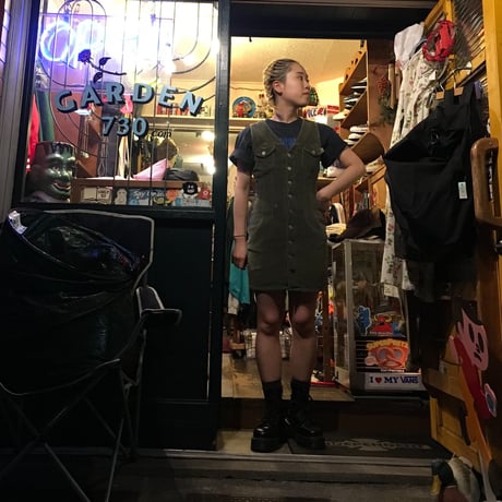 [USED] Smoky green 太コーデュロイ miniワンピース