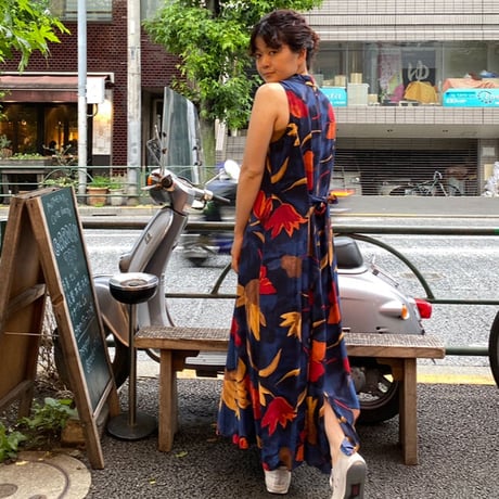 [USED] 花柄 襟付きノースリーブワンピ