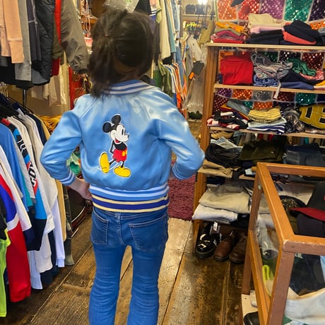 [USED] KIDS  vintage Mickey サテンスタジャン🩵