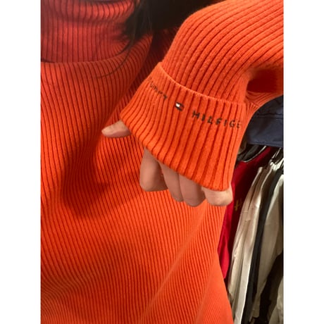 [USED] TOMMY HILFIGER タートル リブニット orange🍊
