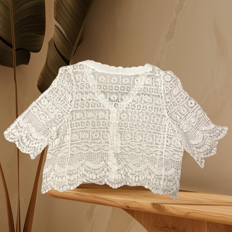 [USED] White 鍵あみ KNIT カーディガン
