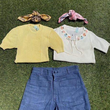 [USED] パステルイエロー半袖ニット