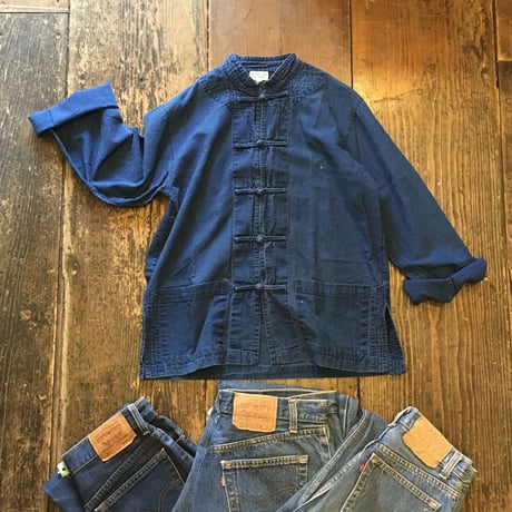 [USED] 100%COTTON NAVY チャイナシャツ