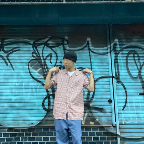 [USED］S/Sワインレッド　チェックシャツ