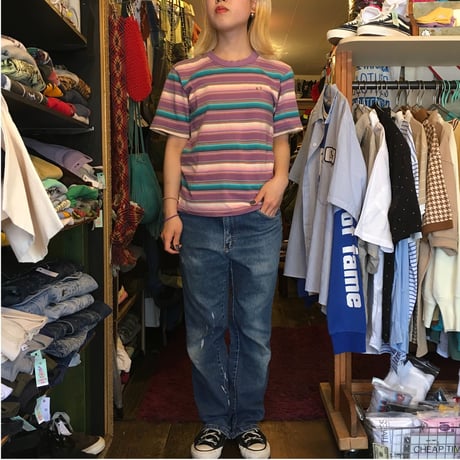[USED] HANGTEN Pastel ColorのマルチボーダーTee