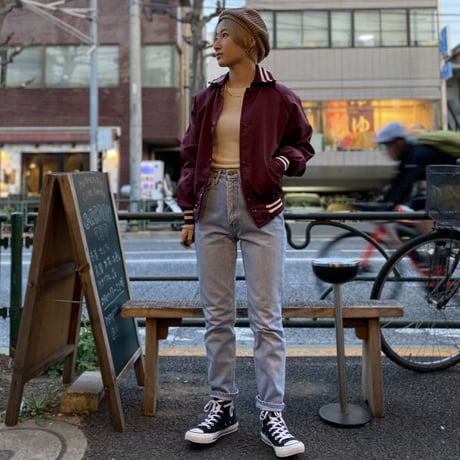 [USED] BURGUNDY NYLON スタジャン♡