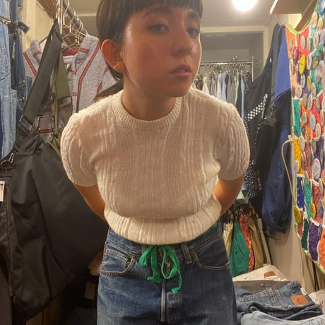 [USED] 半袖 クロップ丈 WHITEニット