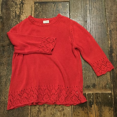 [USED] ひらひら 赤い COTTON ニット