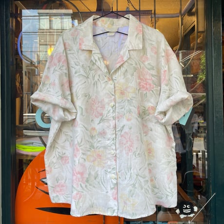 [USED] 淡いお花の LINEN シャツ