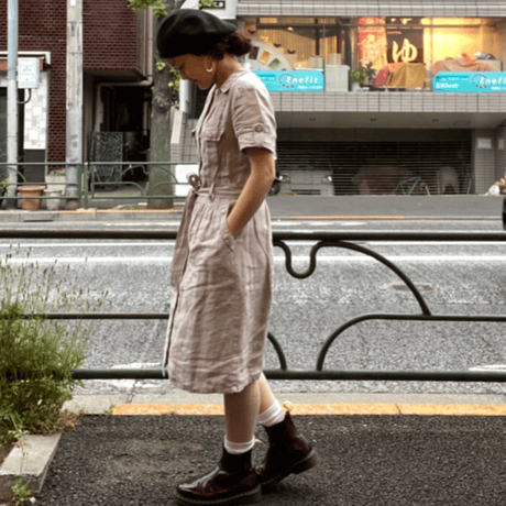 [USED]  フロントボタンのLINEN ワンピース