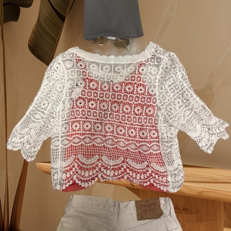 [USED] White 鍵あみ KNIT カーディガン
