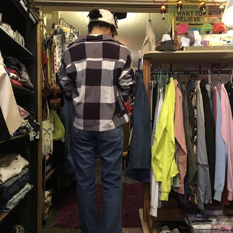 [USED] cotton 100% チェックジッパーシャツ
