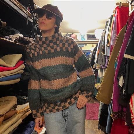 [USED] チェックxボーダー handmade knit 🧶🌲