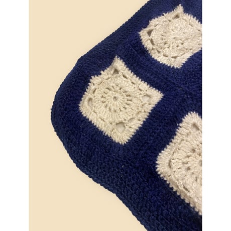 [USED]   鍵編みニット navy × white / 83cm × 63cm