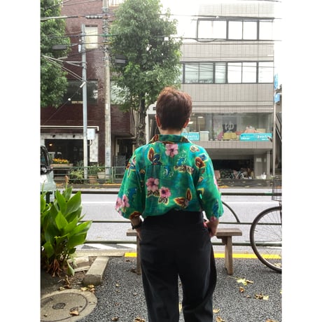 [USED] GREEN イルカ🌺 レーヨン アロハシャツ
