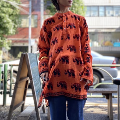 [USED] ゾウ柄アフリカンシャツ🐘🧡