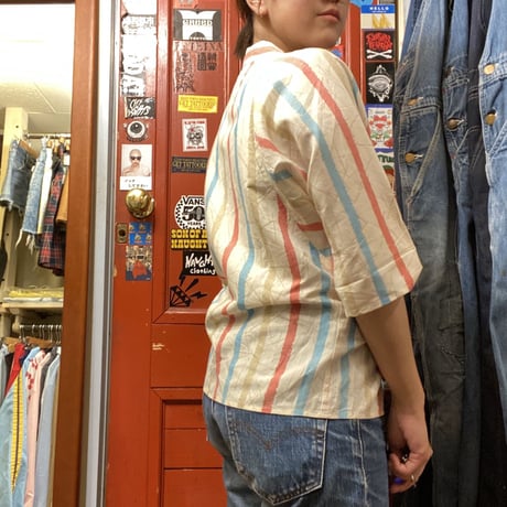 [USED]  袖丈長めのストライプ開襟シャツ