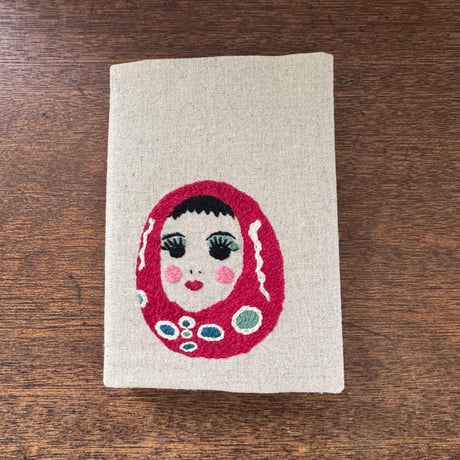 ミャンマー｜手刺繍ブックカバー｜ピッタインダウン・生成り