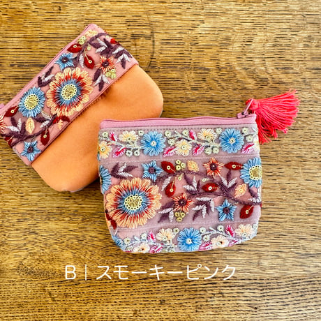 インド｜刺繍リボンのティッシュケース付きポーチ