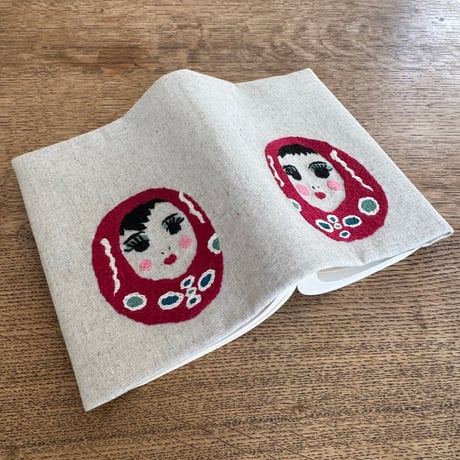ミャンマー｜手刺繍ブックカバー｜ピッタインダウン・生成り