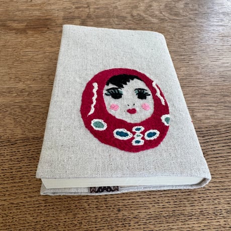 ミャンマー｜手刺繍ブックカバー｜ピッタインダウン・生成り