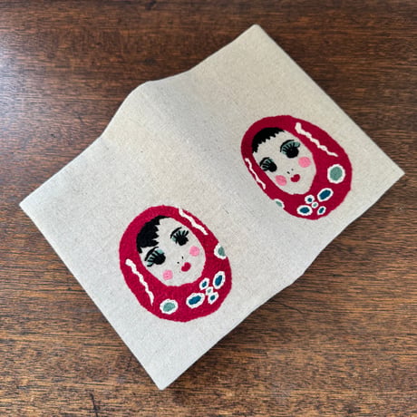 ミャンマー｜手刺繍ブックカバー｜ピッタインダウン・生成り