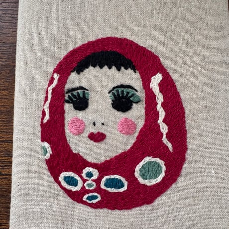 ミャンマー｜手刺繍ブックカバー｜ピッタインダウン・生成り