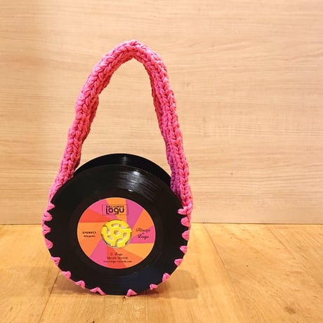 本物のレコードで出来たバッグ「bagu 」コットン ピンク アップサイクル レコードバッグ AB-102CP