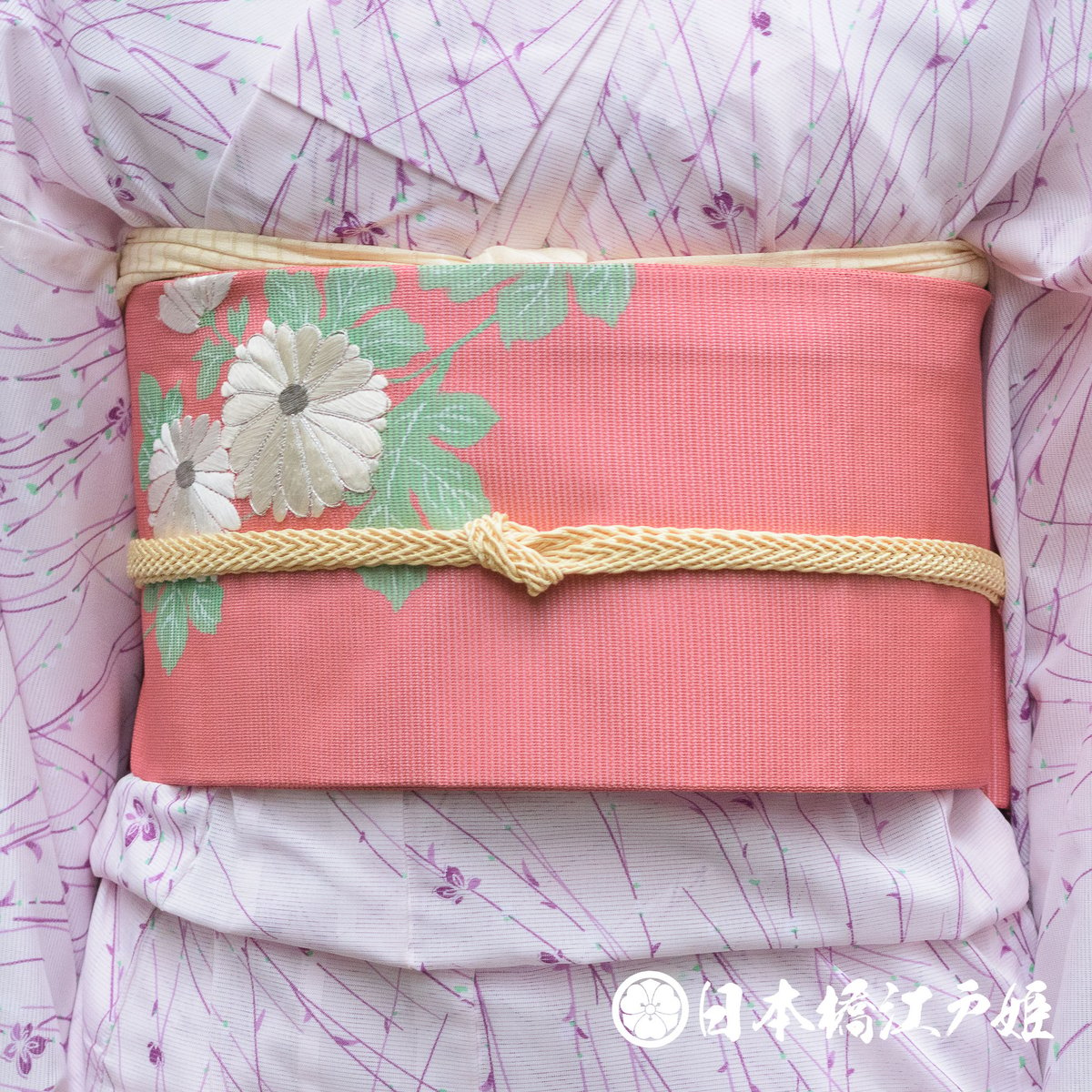 刺繍　名古屋帯　貝　薄ピンク　正絹