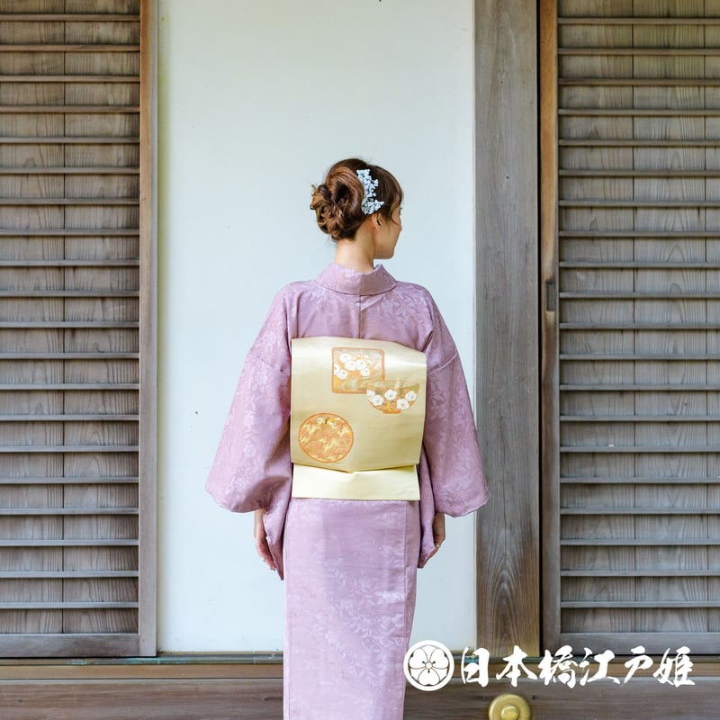 0325 名古屋帯 正絹 クリーム 漆箔 万寿菊 器物文 お太鼓柄 帯丈 0325 名古屋帯 正絹 クリーム 漆箔 万寿菊 器物文 お太鼓柄 帯丈