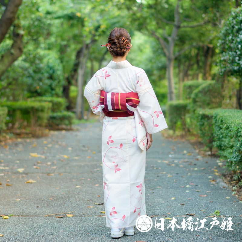 0271 夏物 小紋 薄物 絽 化繊 薄オレンジ 草花 身丈156cm 0271 夏物 小紋 薄物 絽 化繊 薄オレンジ 草花 身丈156cm