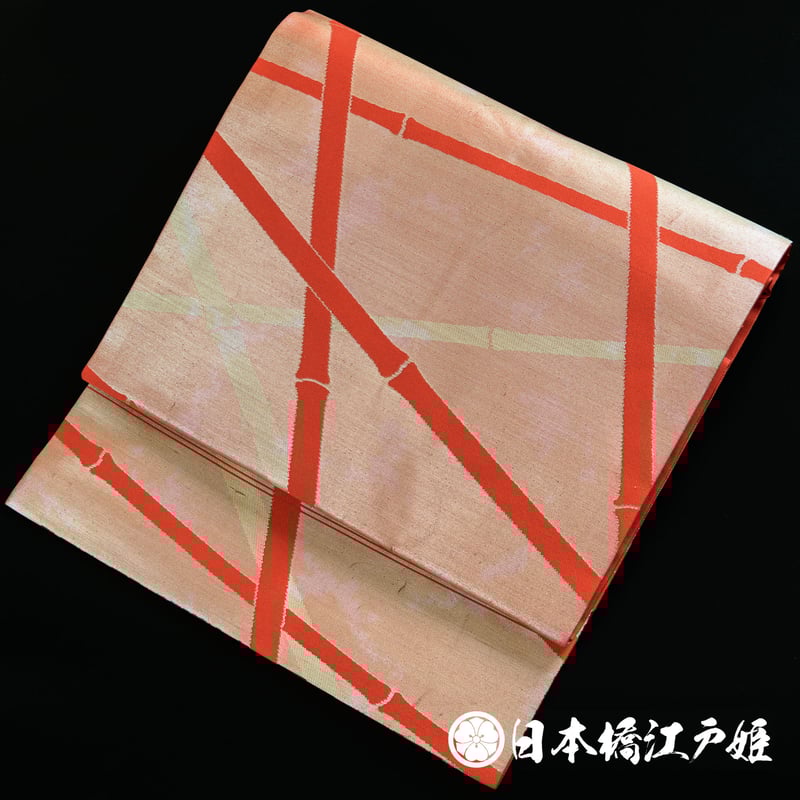 0028 名古屋帯 正絹 金色 竹 引き箔 六通し 帯丈341cm | 日本橋 0028 名古屋帯 正絹 金色 竹 引き箔 六通し 帯丈341cm | 日本橋