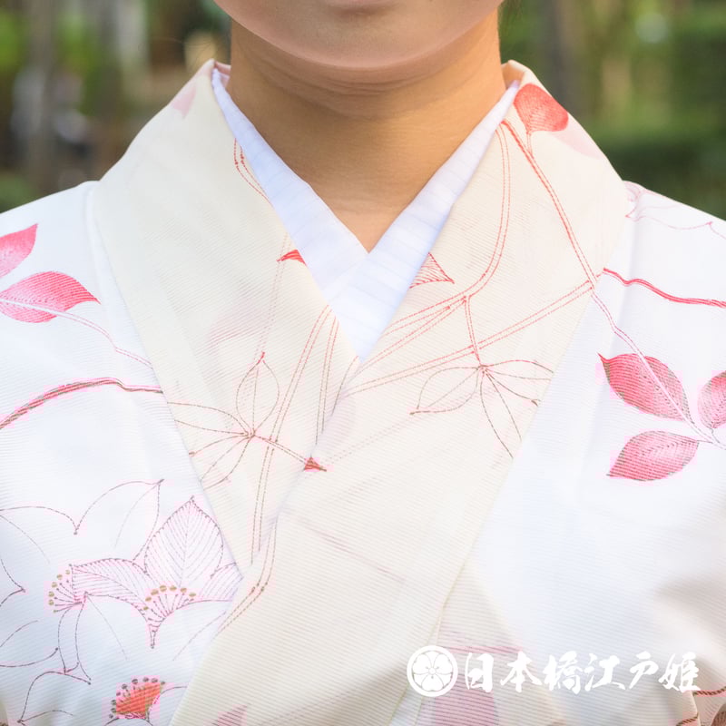 0271 夏物 小紋 薄物 絽 化繊 薄オレンジ 草花 身丈156cm 0271 夏物 小紋 薄物 絽 化繊 薄オレンジ 草花 身丈156cm