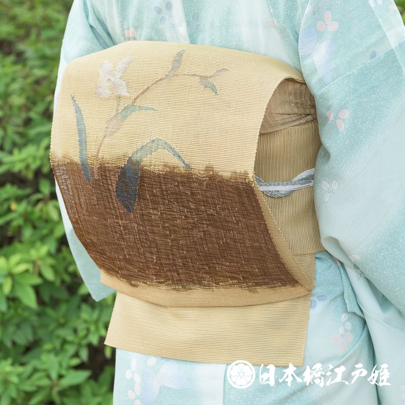 ３点おまとめ　夏物紬帯（縦縞文）長３８２　薄い透け感　正絹美品