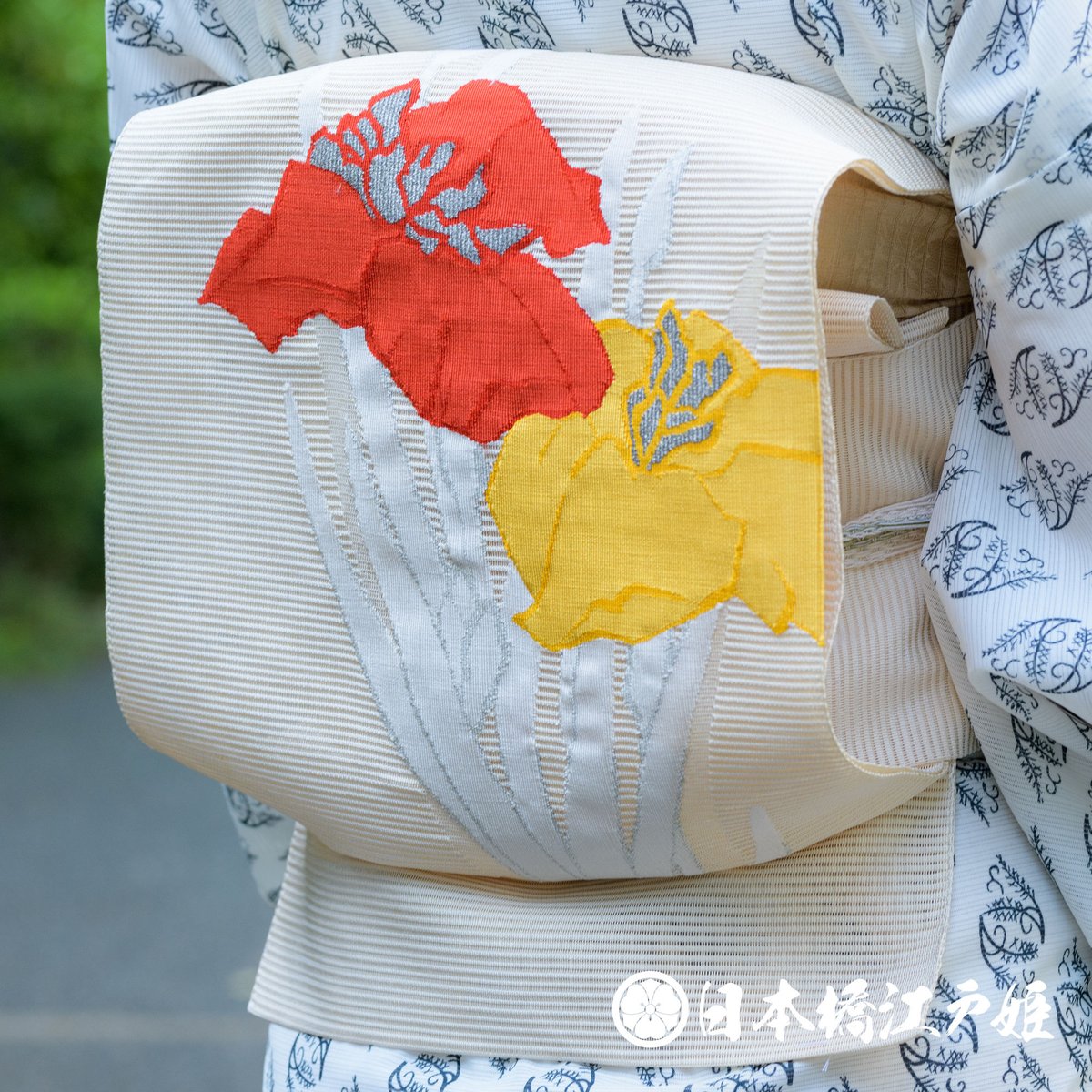 夏帯 未仕立て 絽綴れ八寸なごや帯 花柄お太鼓柄 夏物 正絹