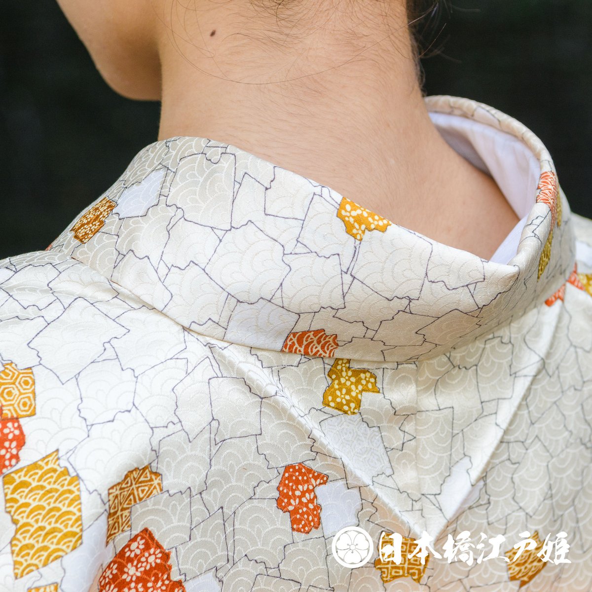 正絹訪問着波紅葉に鳥柄袷ガード身丈大きめ - 訪問着・付け下げ