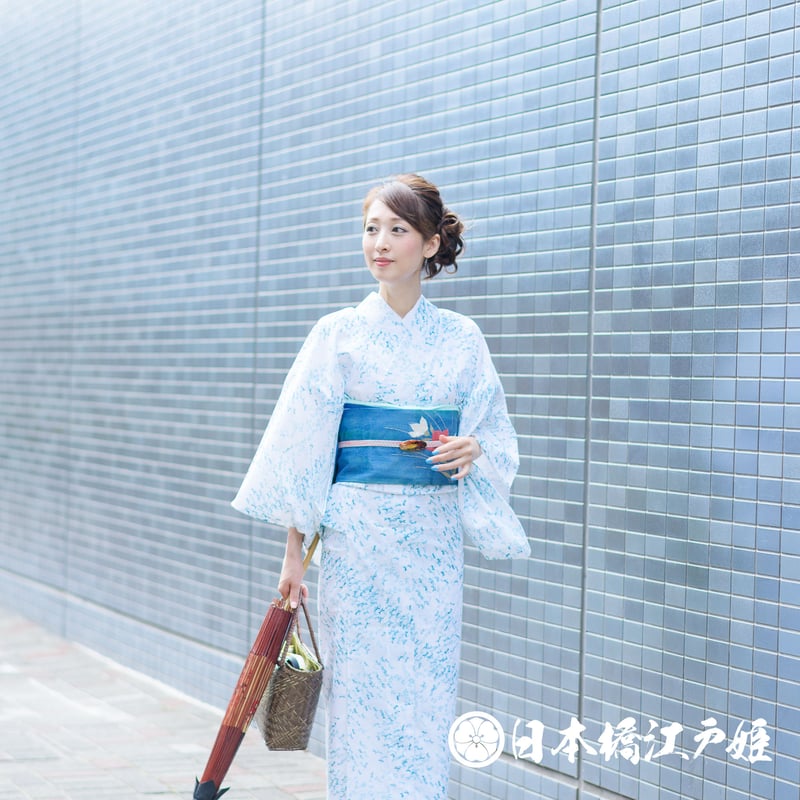 0233 夏物 小紋 薄物 絽 化繊 白 蜻蛉 草花 身丈156cm | 日本橋江戸姫 