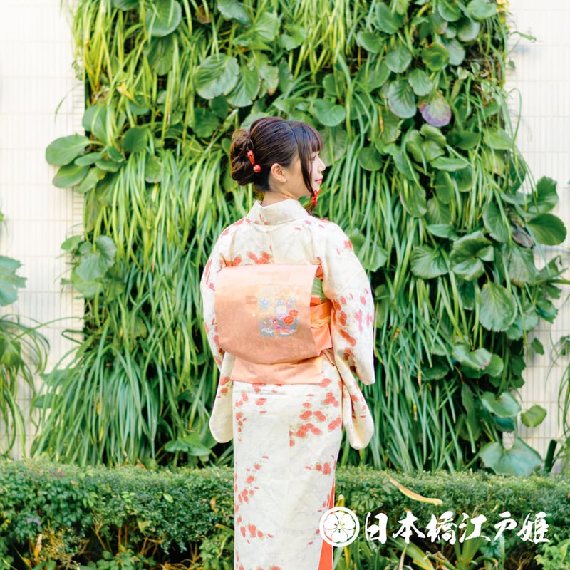 ☆お太鼓柄名古屋帯☆紅型☆縮緬☆牡丹☆梅☆仕付け糸