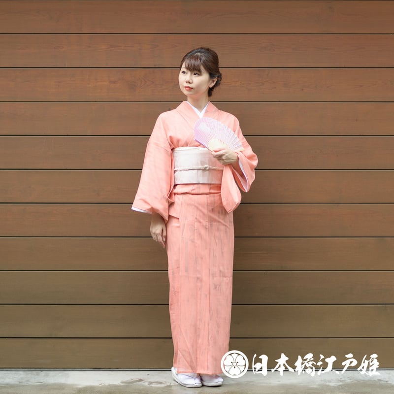 0241 夏物 小紋 薄物 絽 正絹 オレンジ 竹文様 身丈150.5cm | 日本橋江戸姫 