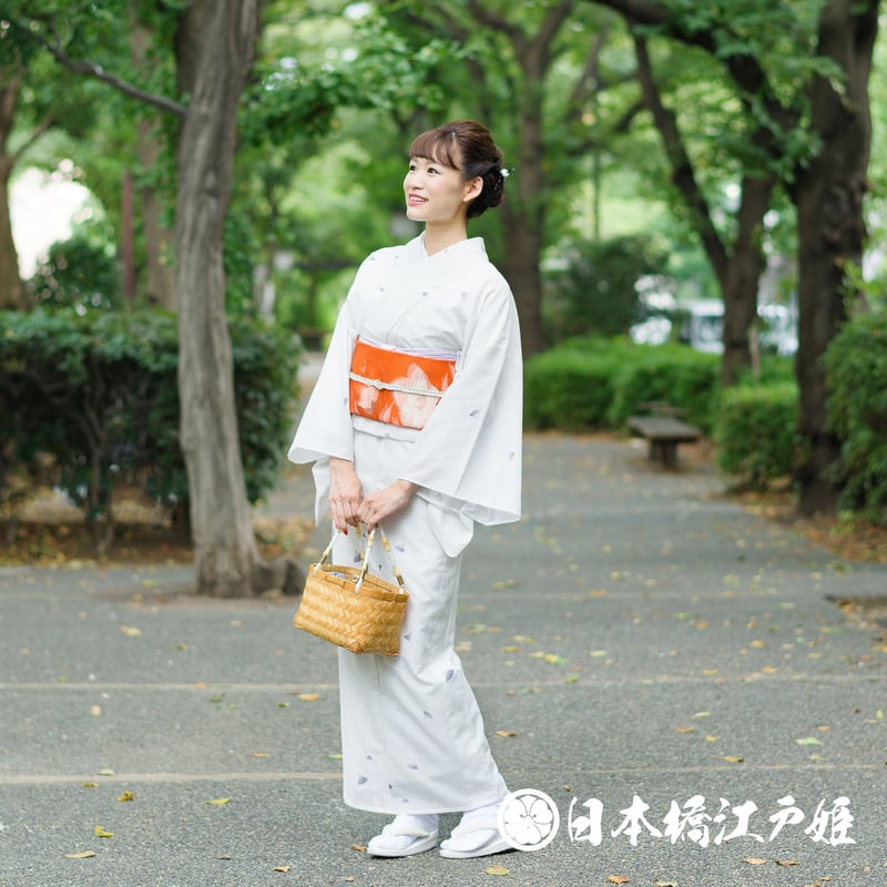 夏着物 小紋 悪し 変り絽 上品な花柄 薄水色 グラデーション K-3889