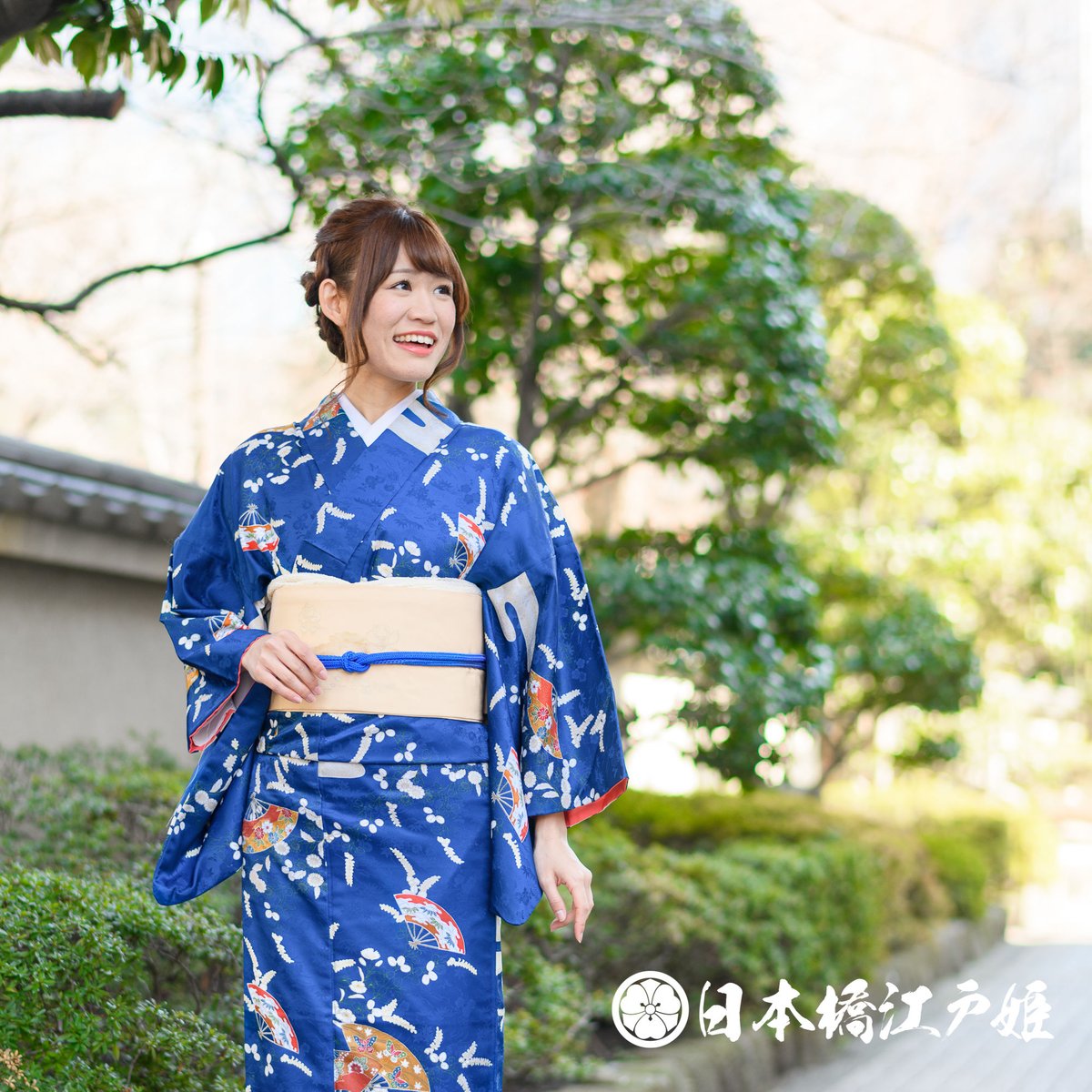 化繊小紋ロイヤルブルー袷