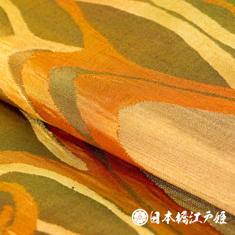 0145 名古屋帯 Aランク美品 正絹 黄土色 幾何学 帯丈353cm | 日本橋江戸姫
