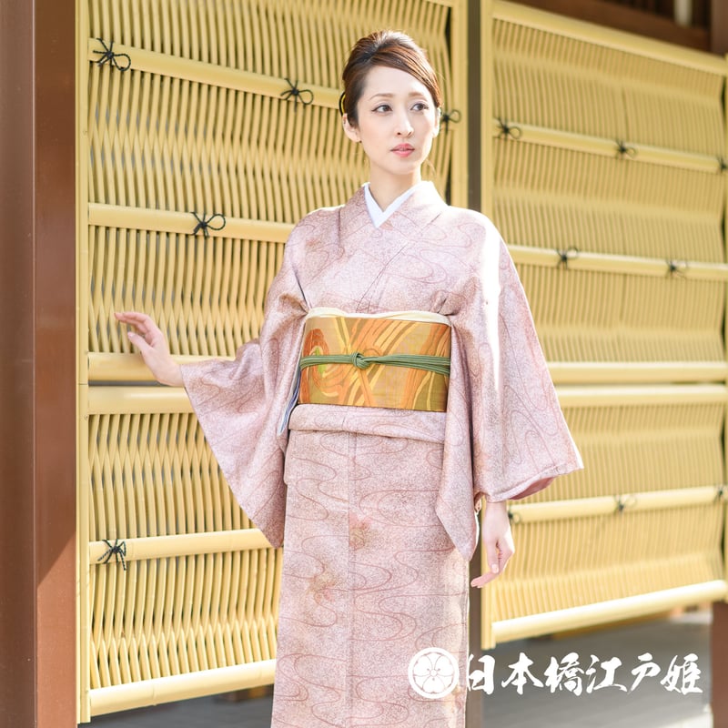 0145 名古屋帯 Aランク美品 正絹 黄土色 幾何学 帯丈353cm | 日本橋江戸姫