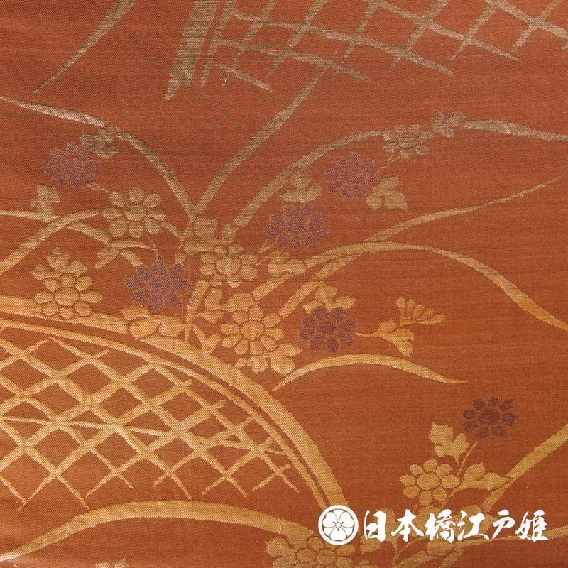 豪華絢爛綺麗美品長さ375cm黒地桜正絹名古屋帯 ふくらませ 