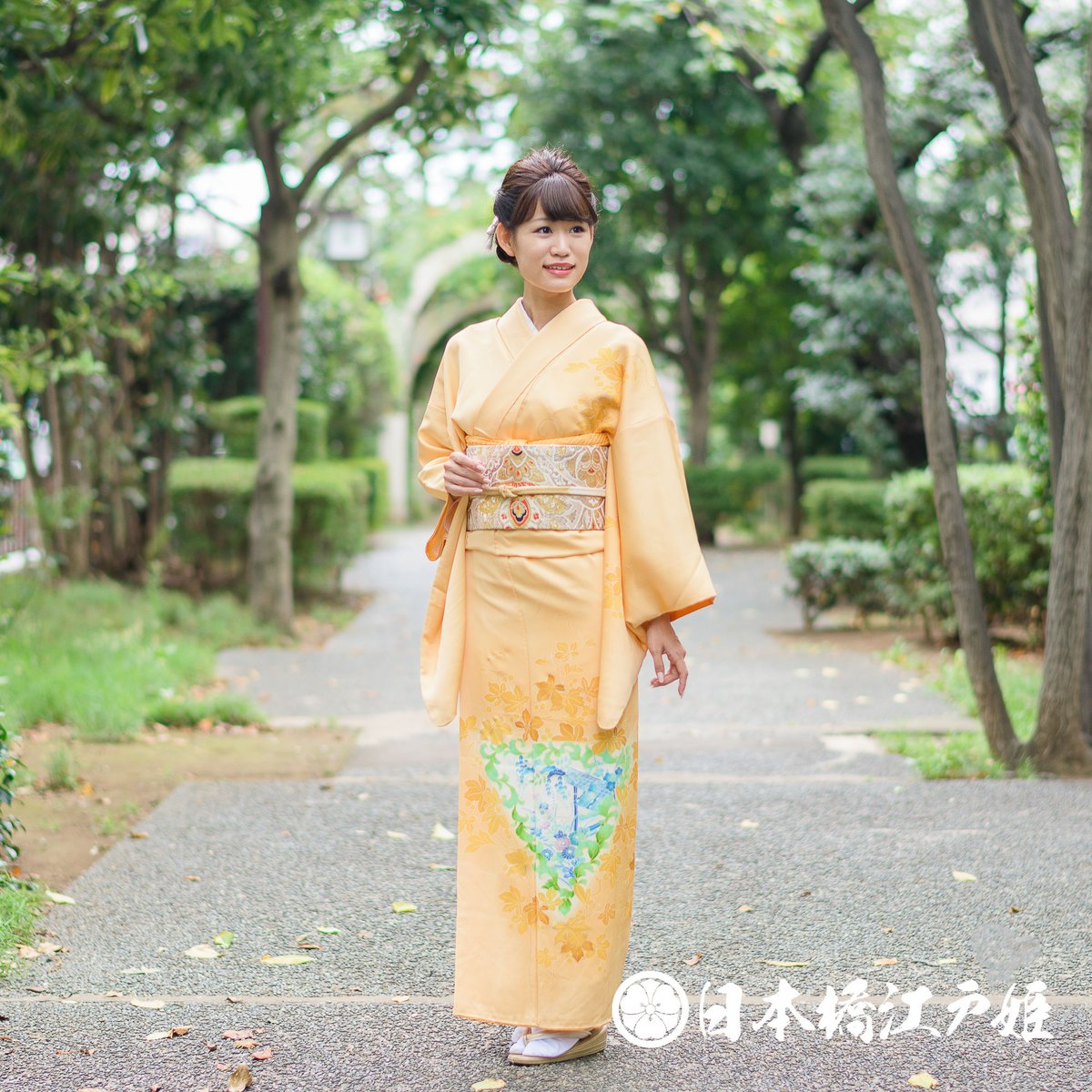 0285 付け下げ 正絹 袷 薄オレンジ 草花 金彩 身丈162cm | 日本橋江戸姫